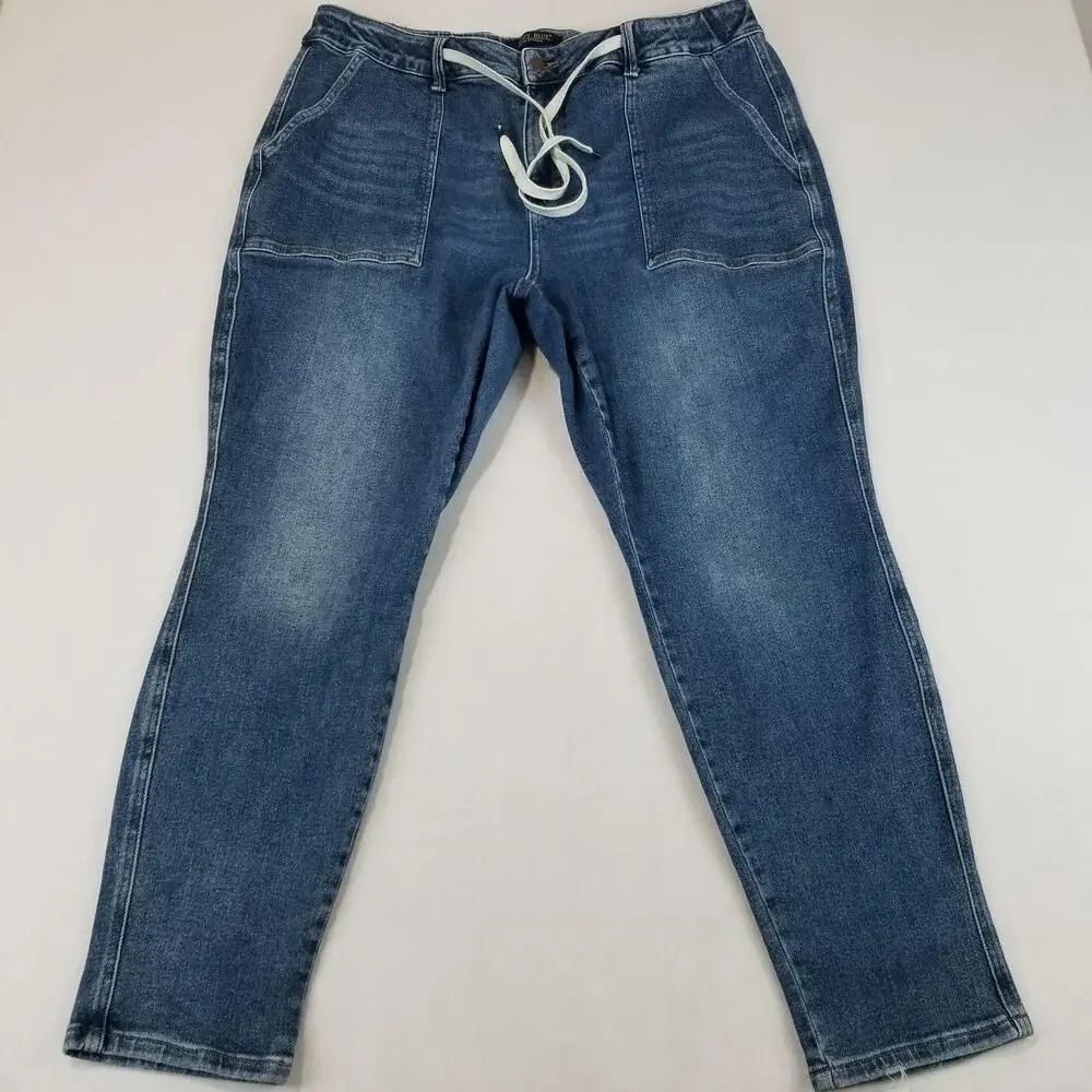 Judy Blue Jeans Womens 20W Blue Jogger Stretch Denim Drawstring Tapered Pants